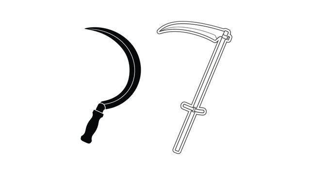 Two depictions of a sickle one solid and one line drawing