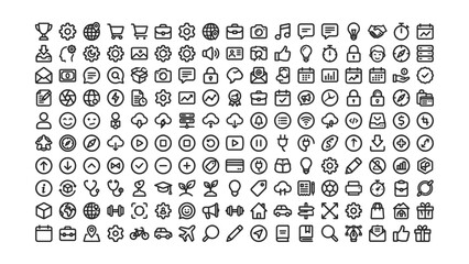 Fototapeta premium Collection of Minimalist Line Icons with Transparent Background for Various Categories and Uses