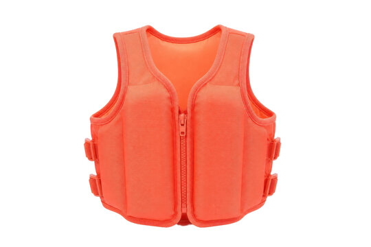 Bright orange life jacket with a front zipper and adjustable side straps, designed for water safety, isolated on a clean white background