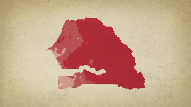Animated Appearing SENEGAL Map Isolated on Vintage Background