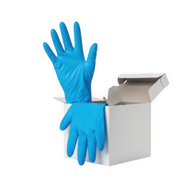 Blue disposable nitrile gloves on a box