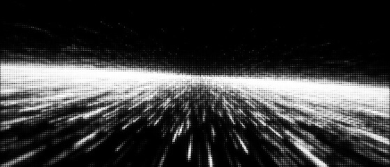 Horizontal light streak pattern created by white halftone dots on black surface with halftone...