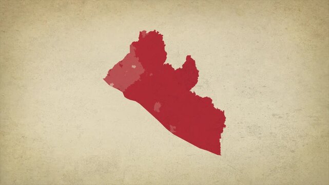 Animated Appearing LIBERIA Map Isolated on Vintage Background