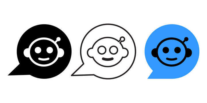 AI chatbot speech bubble robot icon set vector illustration