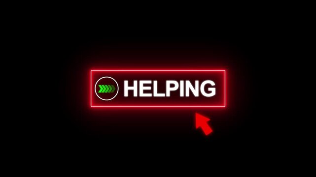 Neon Red Glowing Helping Button with Mouse Cursor Click Animation 4K Loop on Black Background