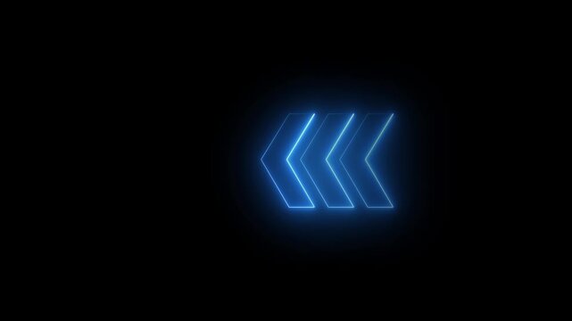 Glowing neon light animated traffic directional arrows sign. Left arrow for road direction. Flashing direction indicators animation in black background, 4k video.
