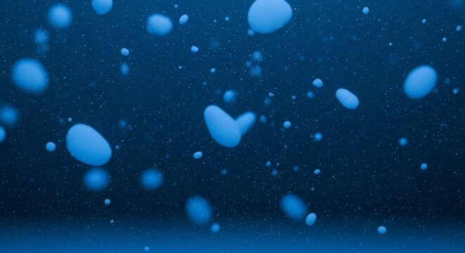 Abstract Blue Bubbles Floating in Dark Water.