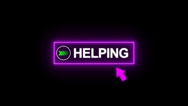 Neon Purple Glowing Helping Button with Mouse Cursor Click Animation 4K Loop on Black Background