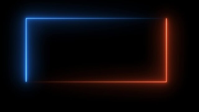 Square rectangle picture frame with two tone neon color  with the effect of electric flashes color 4K video motion graphic isolated on transparent background.  
