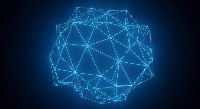 Abstract Blue Geometric Network Sphere on Dark Background.