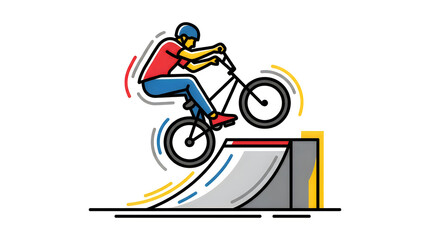 Fototapeta premium Bmx Rider Performing a High-Air Trick, Dynamic Illustration, Action Sports Concept. Modern Vector Design, Extreme Sports, Urban Lifestyle.