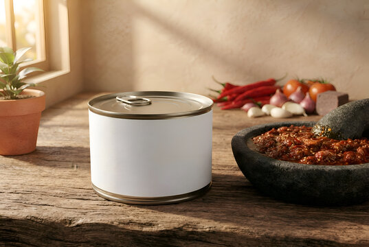 a single fully sealed cylindrical metal can filled with deep red Indonesian shrimp-paste chili sambal