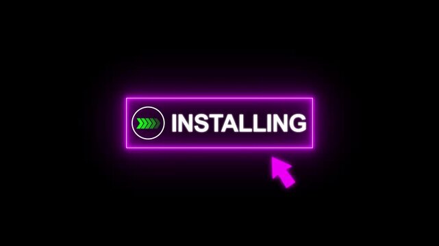 Neon Purple Glowing Installing Button with Mouse Cursor Click Animation 4K Loop on Black Background