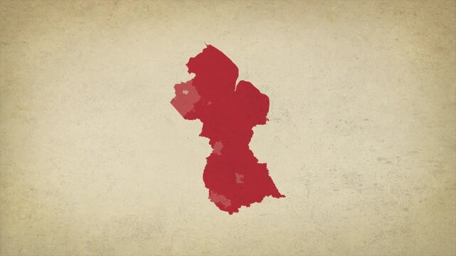 Animated Appearing GUYANA Map Isolated on Vintage Background