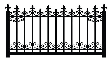 Wrought iron gate silhouette with ornate fleur de lis details on a white background © AlhamdulillahAdobe