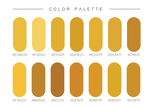Warm yellow color palette vector with HEX codes for graphic design.