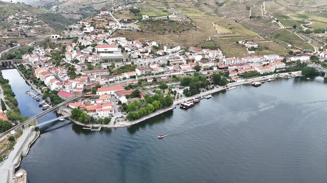 Backward Drone Flight Along the Douro River from Pinh&atilde;o, Portugal