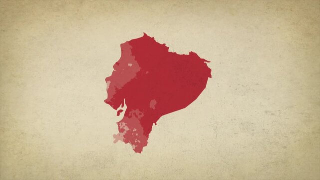 Animated Appearing ECUADOR Map Isolated on Vintage Background