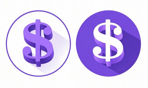 3d dollar sign symbol on purple circular background