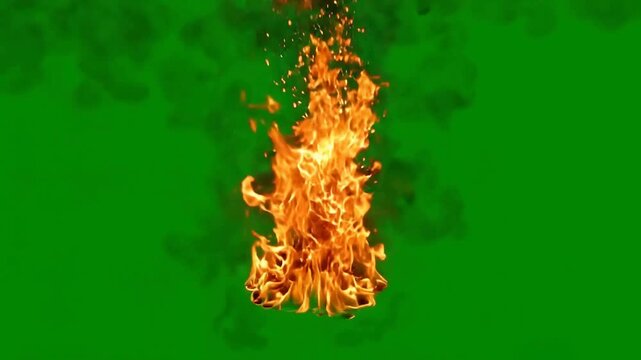 Powerful Fire Explosion Burst Animation On Green Screen Background FX
