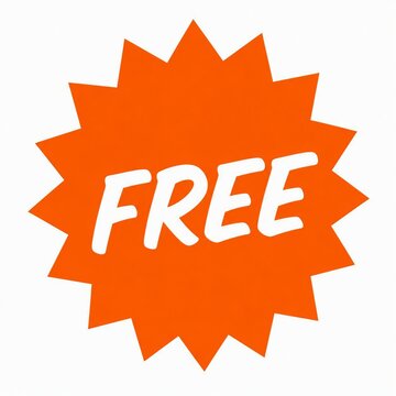 Bright orange free sale badge with explosion effect and bold white text