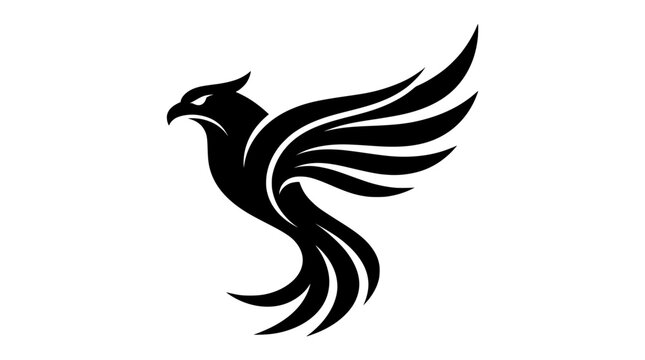 Phoenix bird logo vector, mythical firebird silhouette icon, black eagle mascot design for corporate branding and sports teams