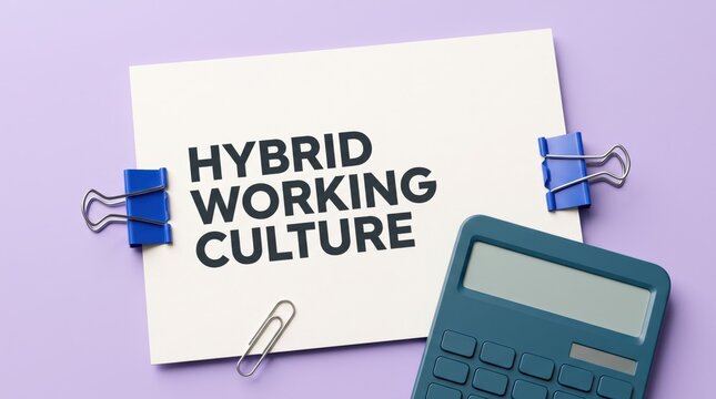 Hybrid working culture concept with office supplies