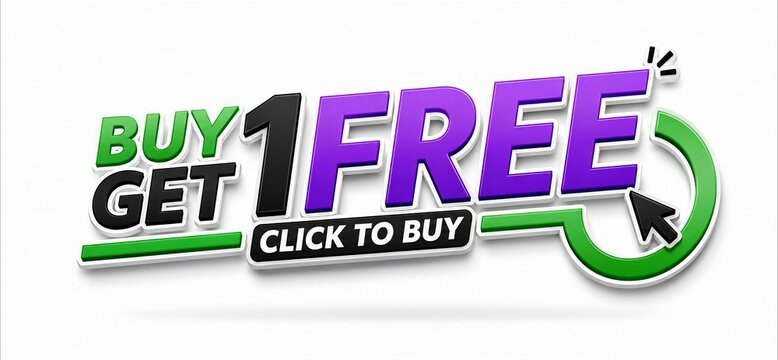 Buy one get one free promotional banner with click to buy arrow