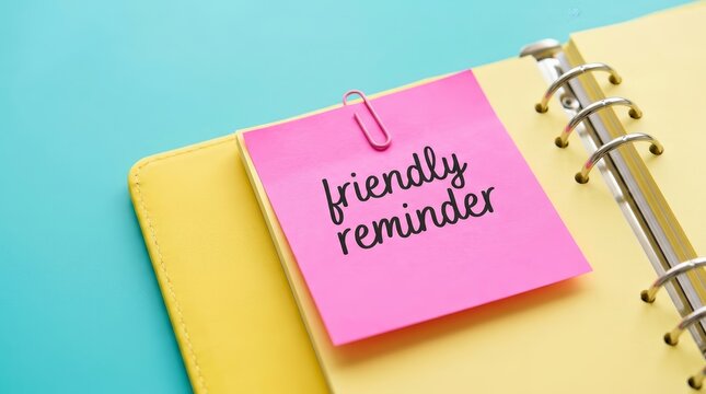 Planning reminder on a pink note attached to yellow office paper with a pink clip.
