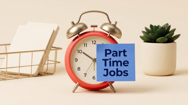 Part time job concept with alarm clock and office supplies