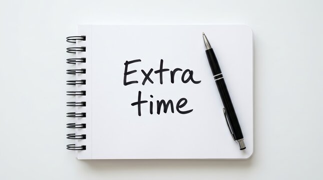 Managing workload effectively with extra time written on a white notebook page.