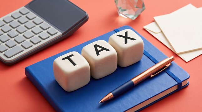 Tax season workspace with calculator and pen