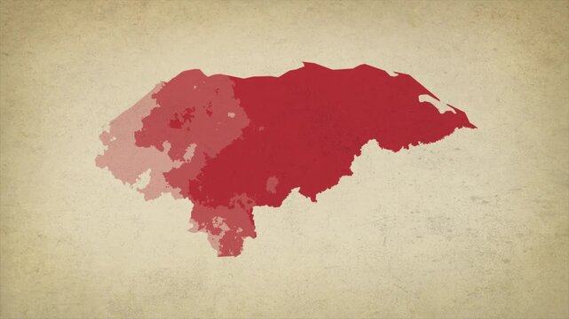 Animated Appearing HONDURAS Map Isolated on Vintage Background