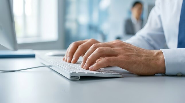 Man typing on a web platform keyboard to manage investment inquiries and business funding requests.