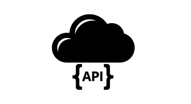 Black cloud icon with API text symbol isolated on a transparent background for software development