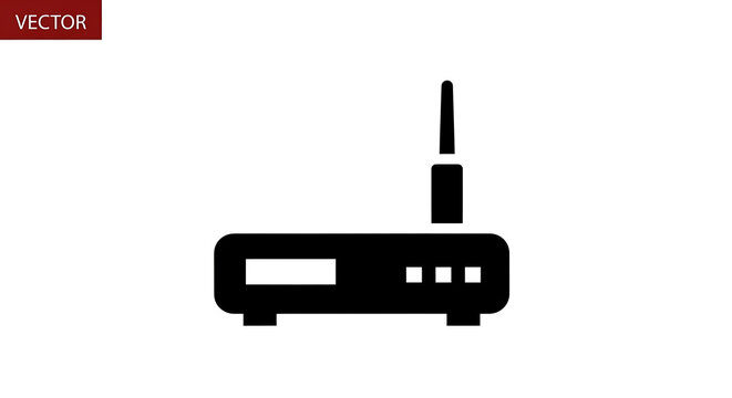Black wireless router icon isolated on a transparent background for network and internet connectivity