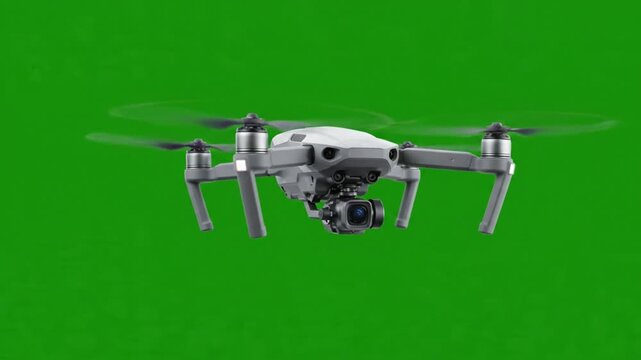 Realistic Cinematic Camera Drone Hovering, Rotating 180 Degrees and Smoothly Flying Away into the Distance on Clean Green Screen, Professional 4K Aerial Stock Footage
