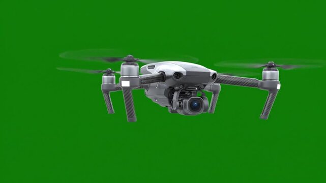 Ultra Realistic Camera Drone Rising Vertically Upward with Smooth Controlled Flight and Spinning Propellers on Perfect Green Screen Background, Professional Aerial Technology Animation, 4K