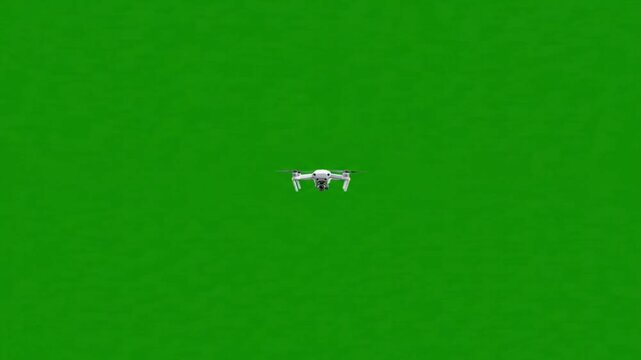 Cinematic Professional Camera Drone Flying Horizontally Across the Frame with Realistic Spinning Propellers Isolated on Pure Green Screen, Smooth Aerial Motion, 4K Stock Video