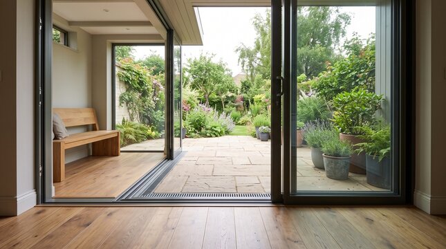 Garden room with a level sliding-door threshold