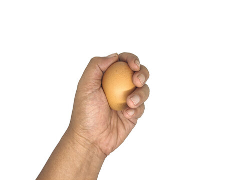 Human hand holding a raw chicken egg isolated on transparent background for food concept.