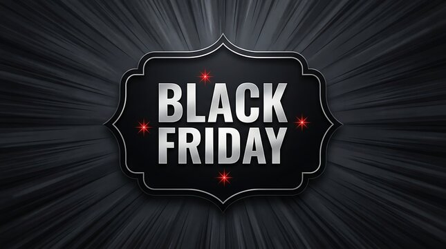 Dramatic black friday sale banner with dark background and radiant light streaks
