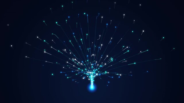 Abstract digital explosion of blue and white light particles