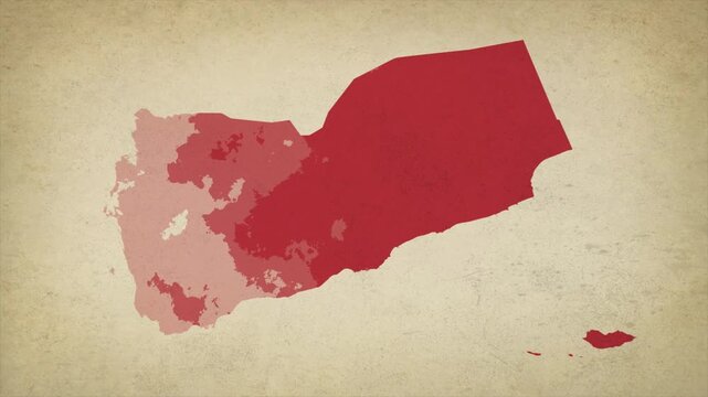 Animated Appearing YEMEN Map Isolated on Vintage Background
