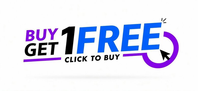 Buy one get one free promotional banner with arrow click to buy text