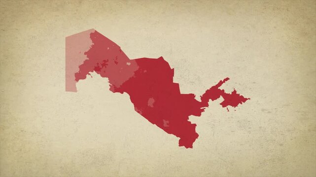 Animated Appearing UZBEKISTAN Map Isolated on Vintage Background