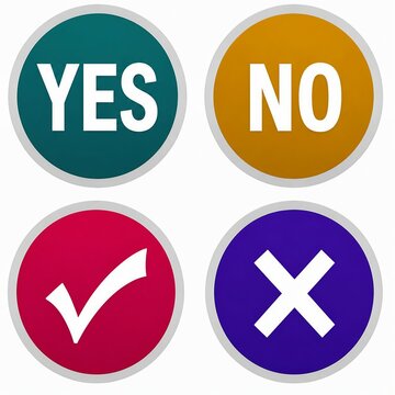 Affirmative and negative decision buttons with checkmark and cross symbols