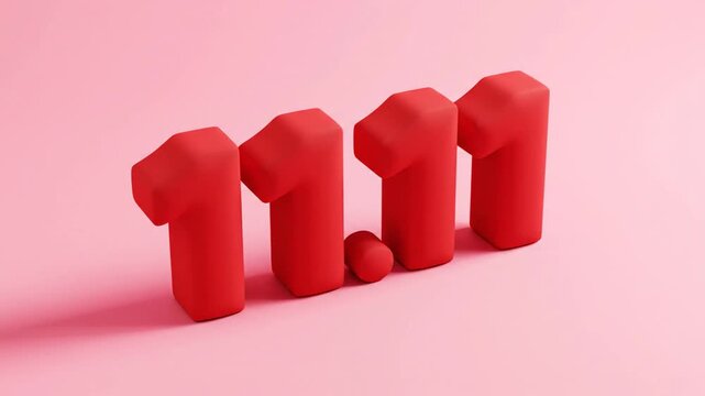 Red 11 11 Numbers Rotating on Pink Background E commerce Sale Concept