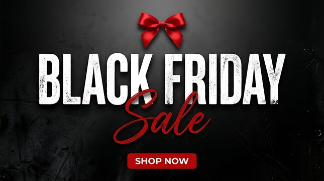 Black friday sale banner with red ribbon and festive lettering on dark background