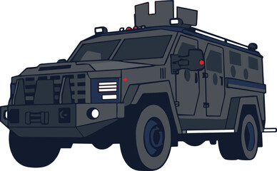 Obraz premium Armored police vehicle vector illustration, tactical tactical transport car concept, heavy riot truck graphic